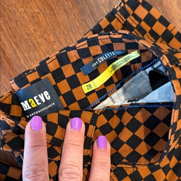 Anthropologie Black and Orange Checkerboard Chinos - Picture 2 of 7